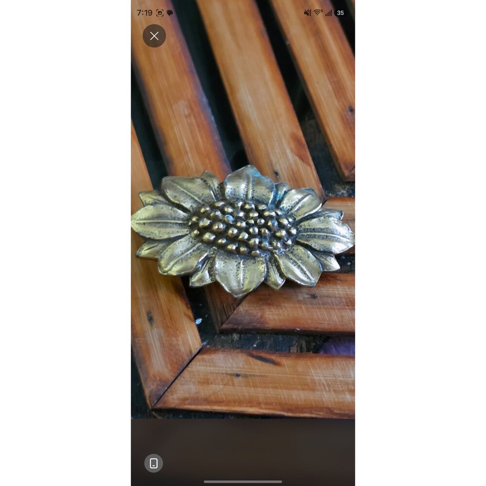 Vintage GALYA Signed Brass Sunflower Brooch Pin Detailed Artisan Floral Jewelry